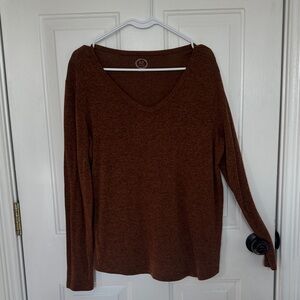 Maurices Women's Long Sleeve V-Neck Top - Rust Orange